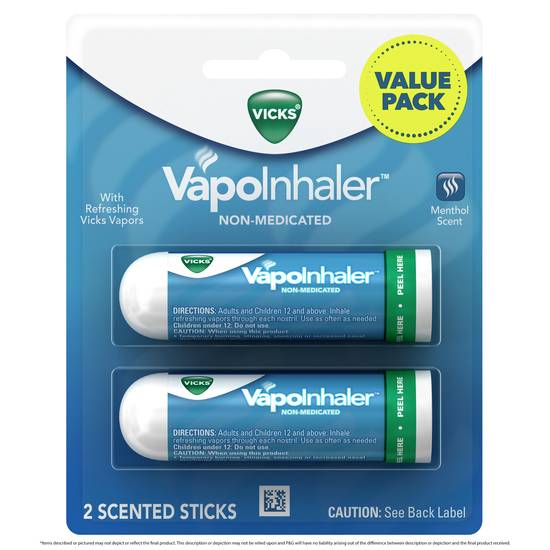 Order Vicks VapoInhaler Portable Non-Medicated Nasal Inhaler Menthol (2 ct) food online from Rite Aid store, BUTLER on bringmethat.com