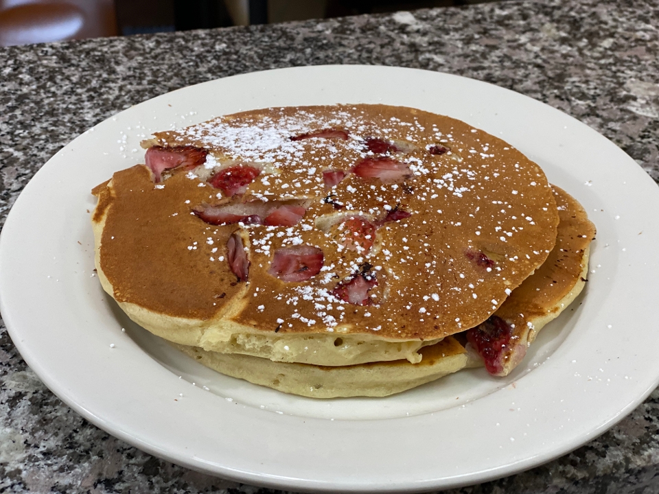 Order 2 STRAWBERRY BUTTERMILK PANCAKES food online from Meeting Street Cafe store, Providence on bringmethat.com
