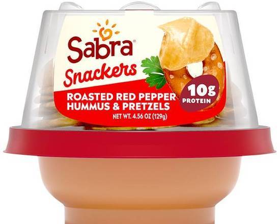 Order Sabra Hummus Roasted Red Peppers with Pretzels food online from Atlantis Fresh Market # 156 store, Stamford on bringmethat.com