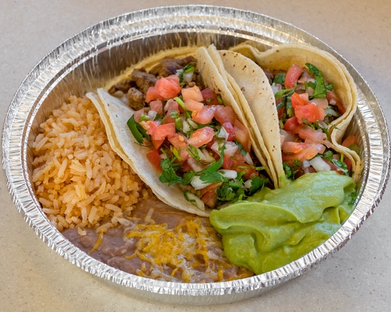 Order 2. Two Carne Asada Tacos Combination Plate food online from Rancherito'S Mexican Food store, Riverton on bringmethat.com