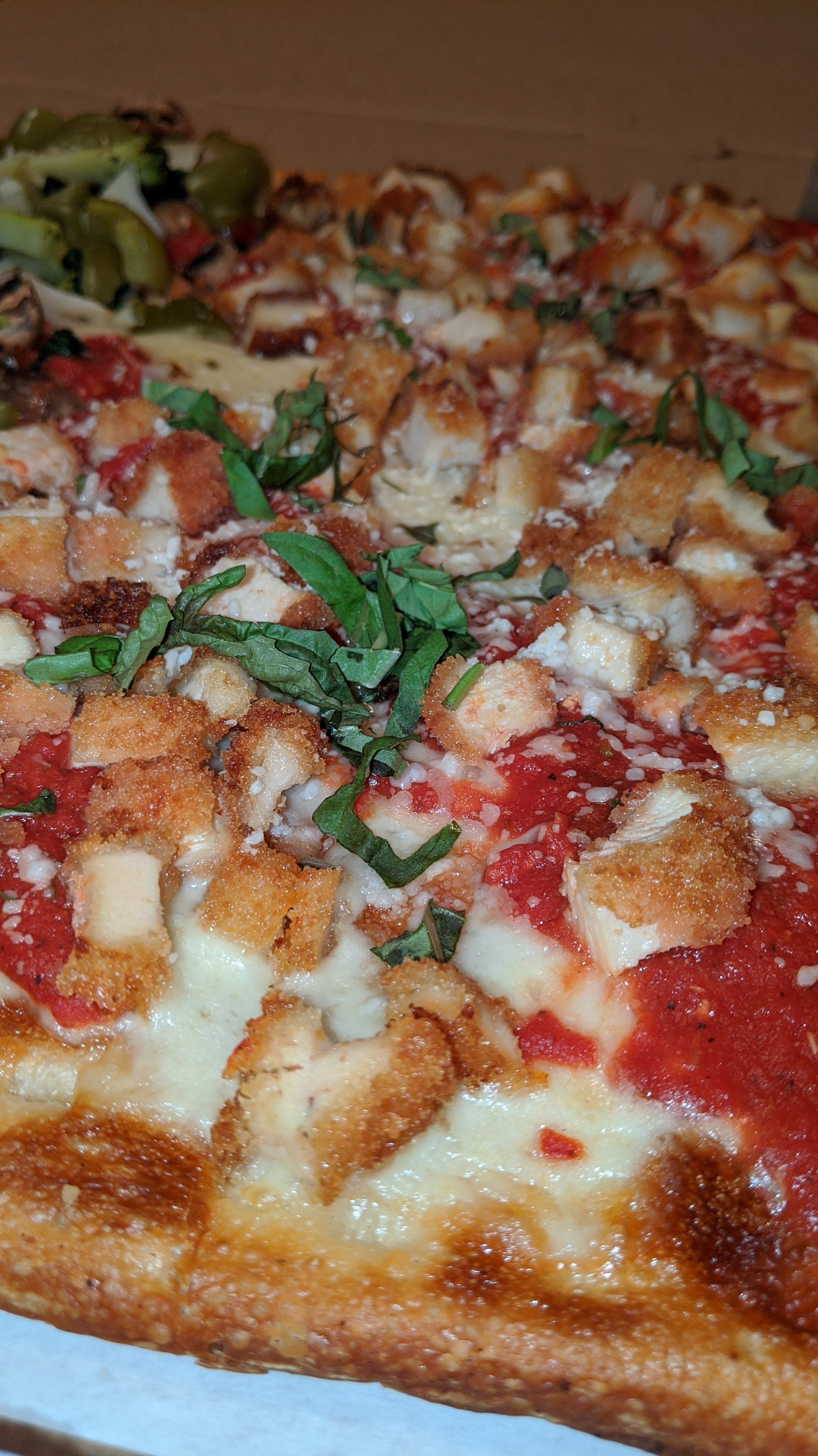 Order Chicken Parmigiana Grandma Pizza - Pizza food online from Pizza & Panini store, Toms River on bringmethat.com