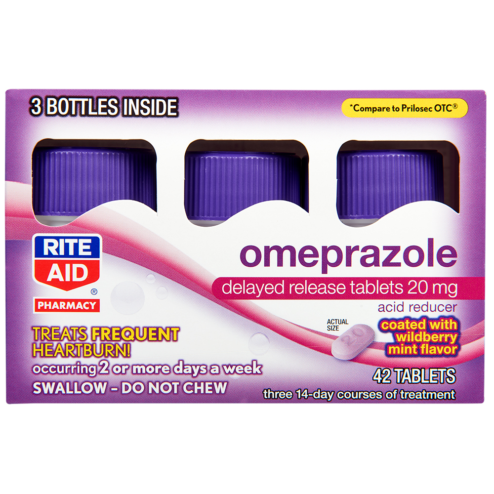 Order Rite Aid Acid Reducer Omeprazole Delayed Release Tablets, Wildberry Mint, 20mg, 14ct - 3 pk food online from Rite Aid store, READING on bringmethat.com
