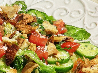 Order Fatoush Salad food online from Lusy Mediterranean Cafe store, Encino on bringmethat.com