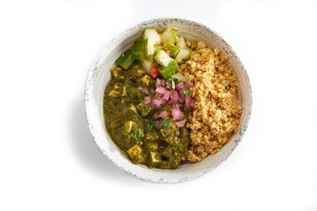 Order PALAK PANEER BOWL food online from Bombay Pizza Kitchen store, Eden Prairie on bringmethat.com