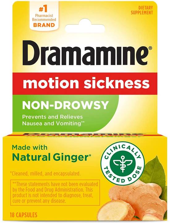 Order Dramamine Non-Drowsy Naturals with Natural Ginger (18 ct) food online from Rite Aid store, TOLEDO on bringmethat.com