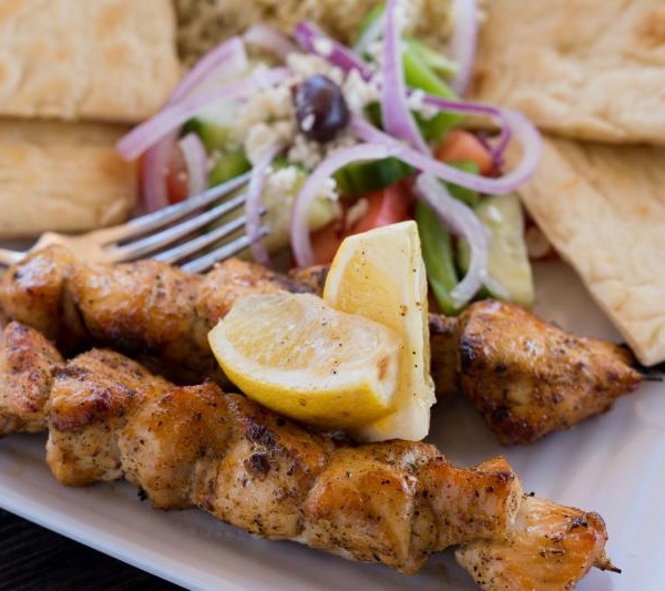 Order Chicken Souvlaki Entree food online from Atheneos Greek Village Cafe store, Mesquite on bringmethat.com