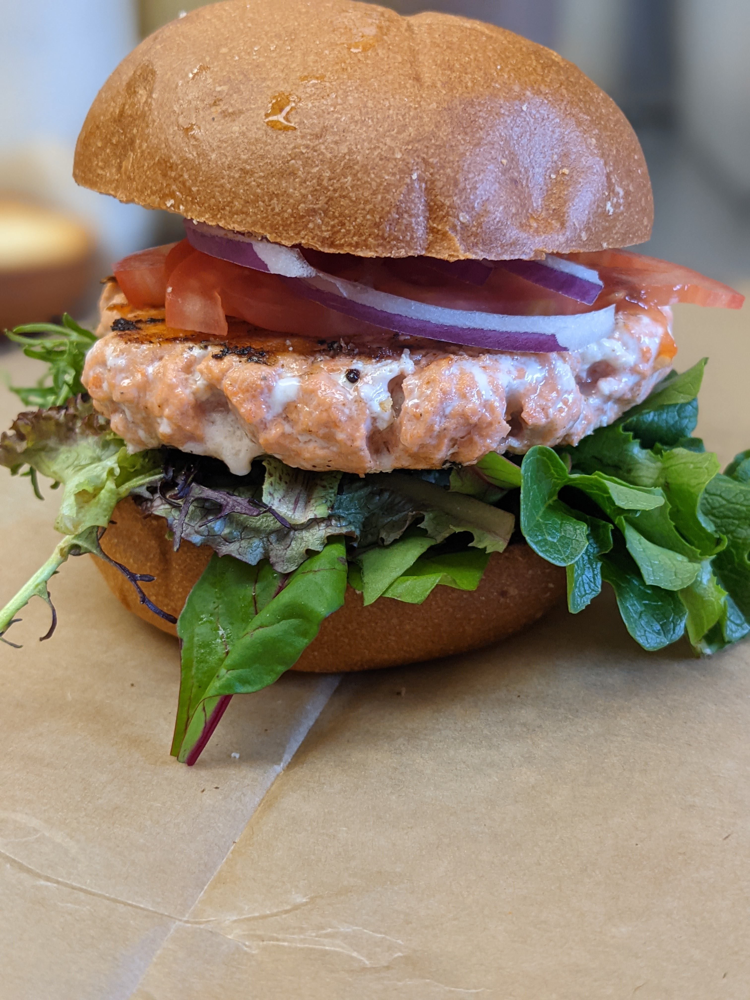 Order Classic Salmon Burger food online from Root 11 Bistro store, Bloomsburg on bringmethat.com