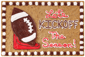 Order Let's Kickoff the Season Football Cookie Cake food online from American Deli on Broad St. store, Athens on bringmethat.com