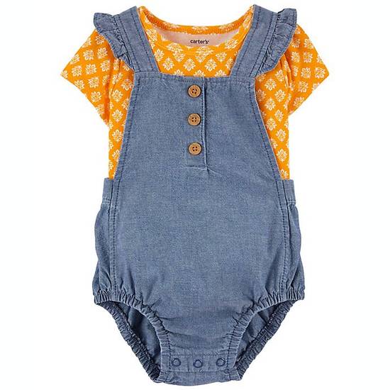 Order carter's® Size 3M 2-Piece Tee and Chambray Bubble Suit in Denim food online from Bed Bath & Beyond store, Lancaster on bringmethat.com