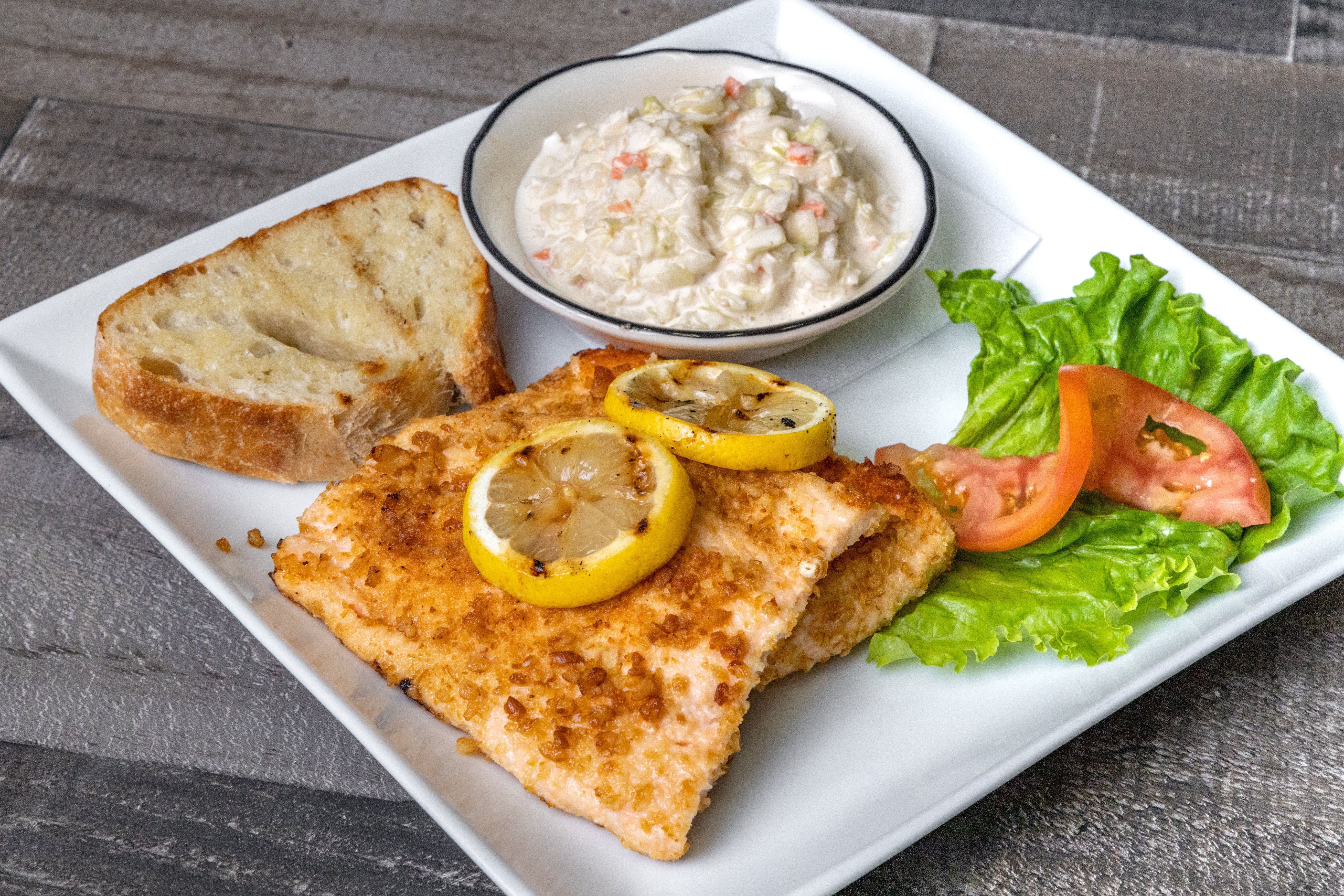 Order Pretzel Crusted Salmon - Entree food online from Jimmy's Pub store, East Lansing on bringmethat.com