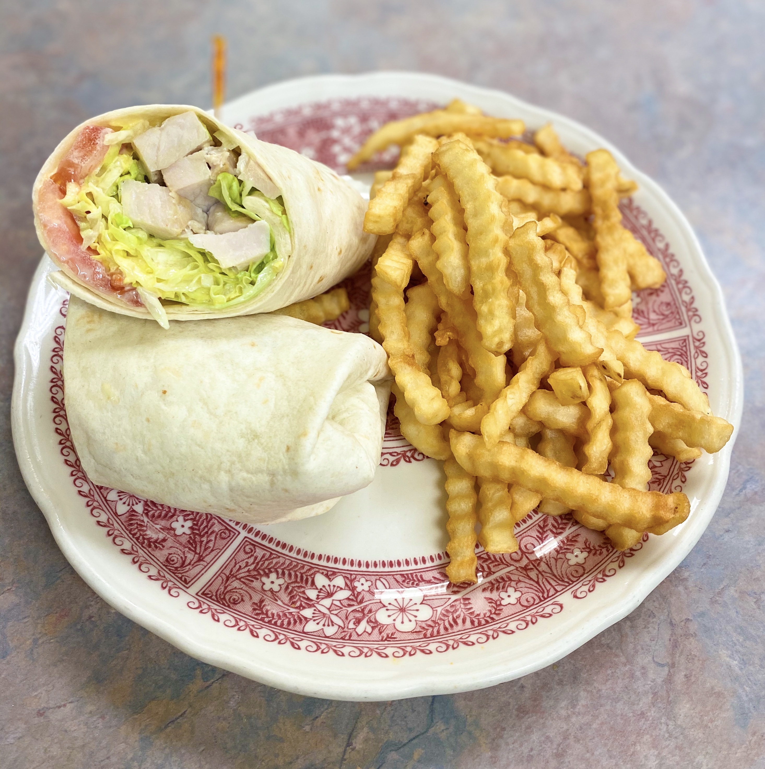 Order Grilled Chicken Wrap with Fries food online from West Goshen Restaurant & Deli store, West Chester on bringmethat.com