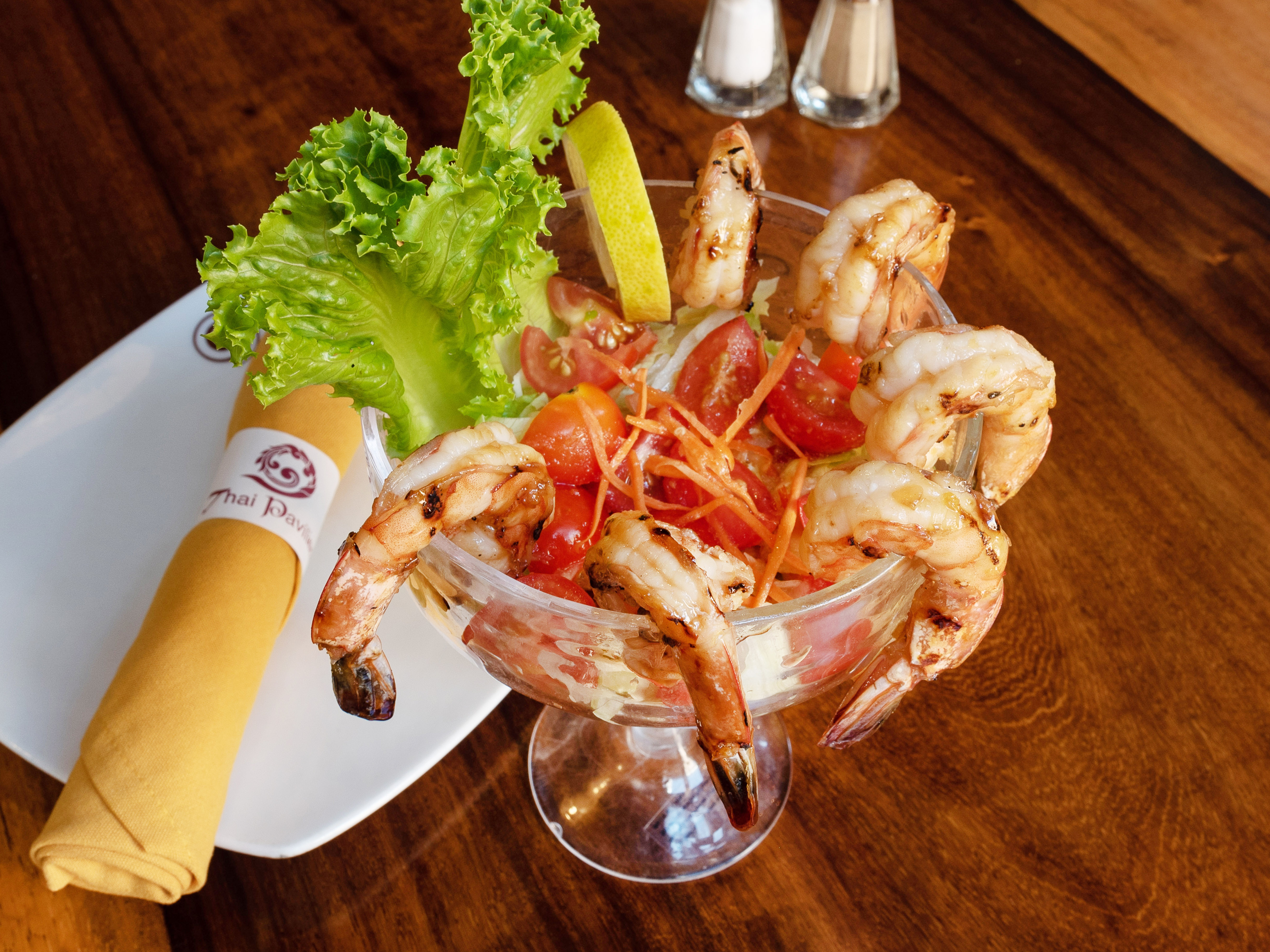 Order 14. Grilled Shrimp Cocktail food online from Thai Pavilion National store, Oxon Hill on bringmethat.com