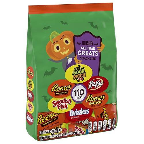 Order Hershey's All Time Greats, Assorted Halloween Candy, XXL Variety Bag Assorted Chocolate, Peanut Butter, Fruit Flavored - 49.83 oz food online from Walgreens store, Bristol on bringmethat.com