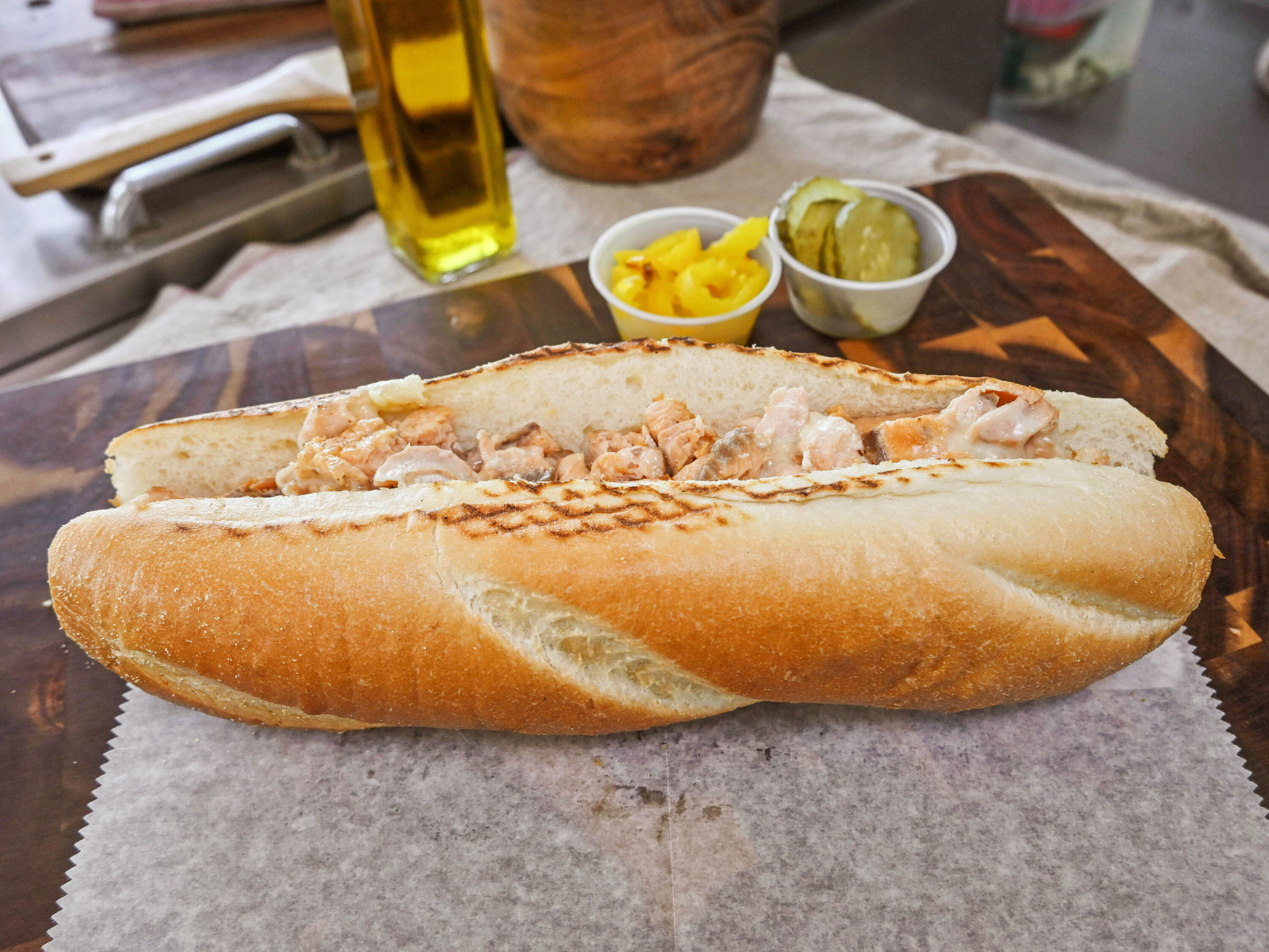 Order Grilled Salmon Cheesesteak Sandwich  food online from New Venice Pizza store, Elkins Park on bringmethat.com
