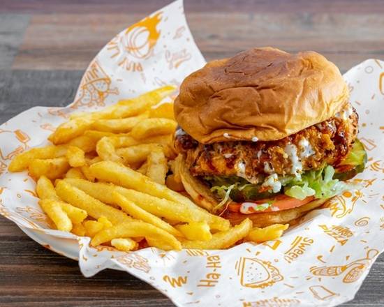 Order Spicy Fried Chicken Burger + Fries food online from Burgers And Shakes store, Old Bridge Township on bringmethat.com