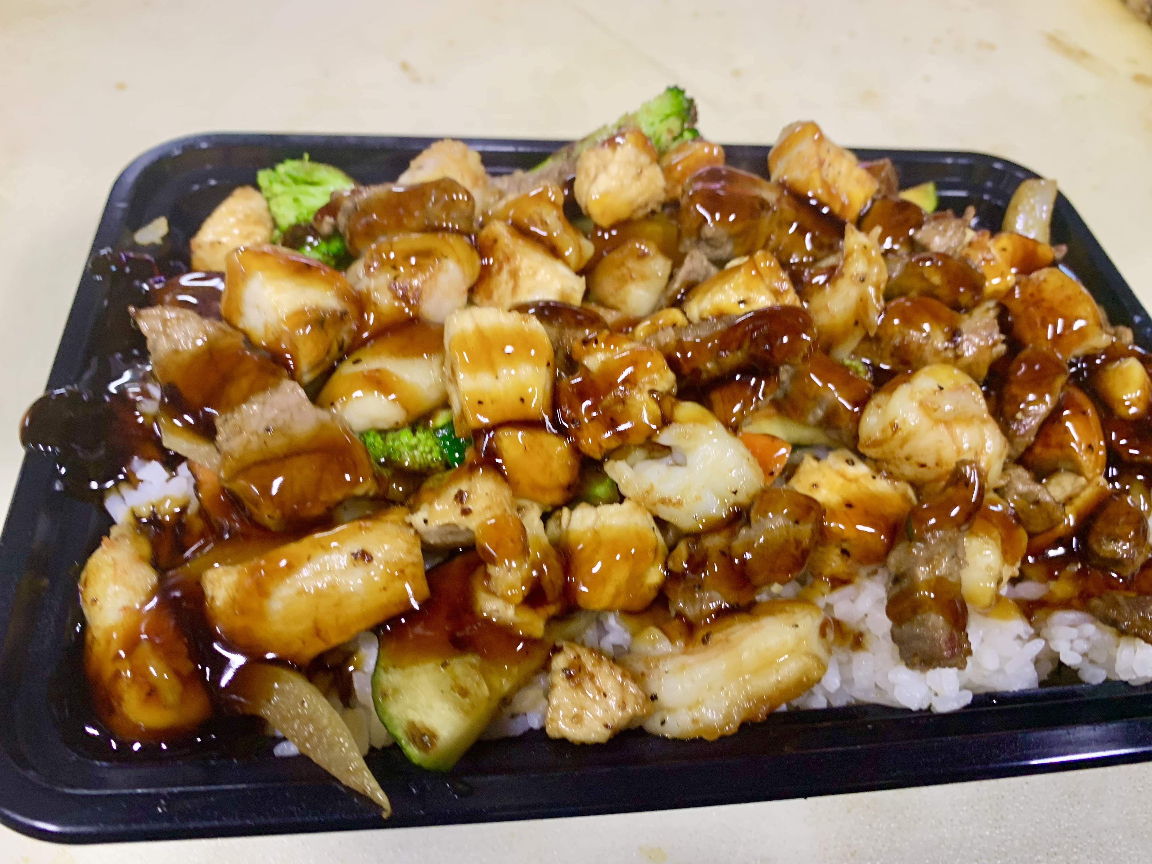 Order Beef Chicken, and Shrimp Teriyaki Bowl  food online from Samurai Hibachi Grill store, Los Angeles on bringmethat.com
