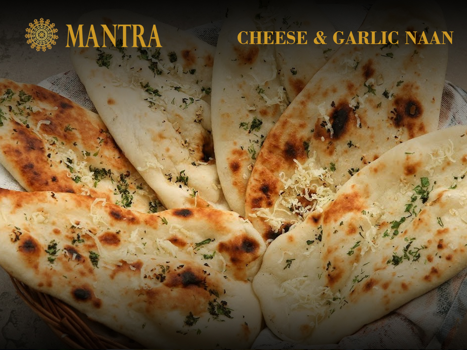 Order Cheese & Garlic Naan food online from Mantra Authentic Indian Restaurant store, Jersey City on bringmethat.com
