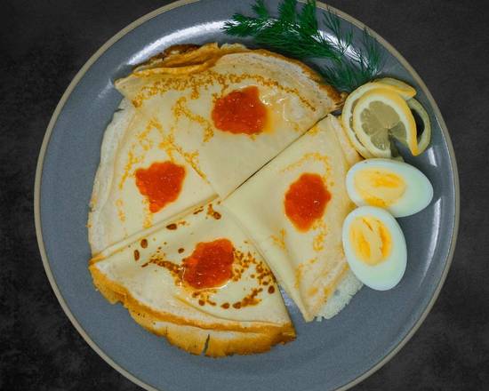 Order Blini with Red Caviar & Eggs food online from Noroc Restaurant store, Carmichael on bringmethat.com