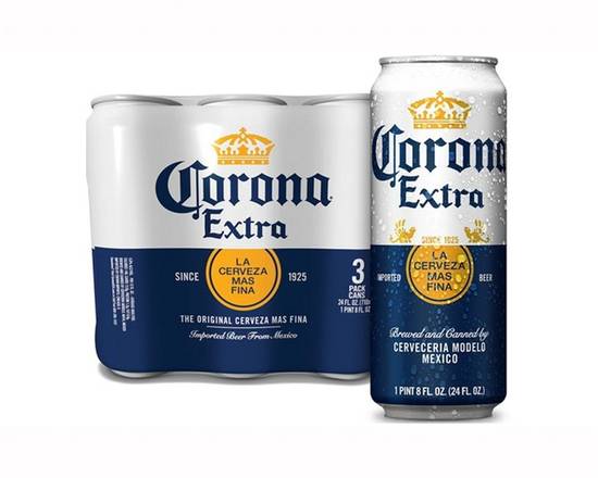 Order Corona 3 Pack 24oz Cans food online from Chevron Extramile store, Palmdale on bringmethat.com
