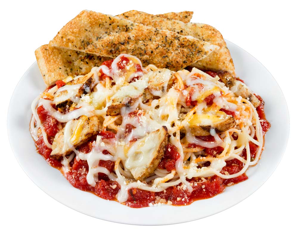 Order Baked Chicken Parmesan on a Bed of Pasta food online from Sarpino's Pizzeria store, Glen Ellyn on bringmethat.com