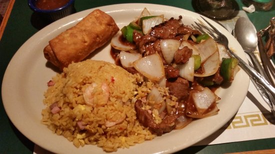 Order C3. Pepper Steak with Onion Combination Platter food online from AA Chinese Restaurant - Bronx store, Bronx on bringmethat.com