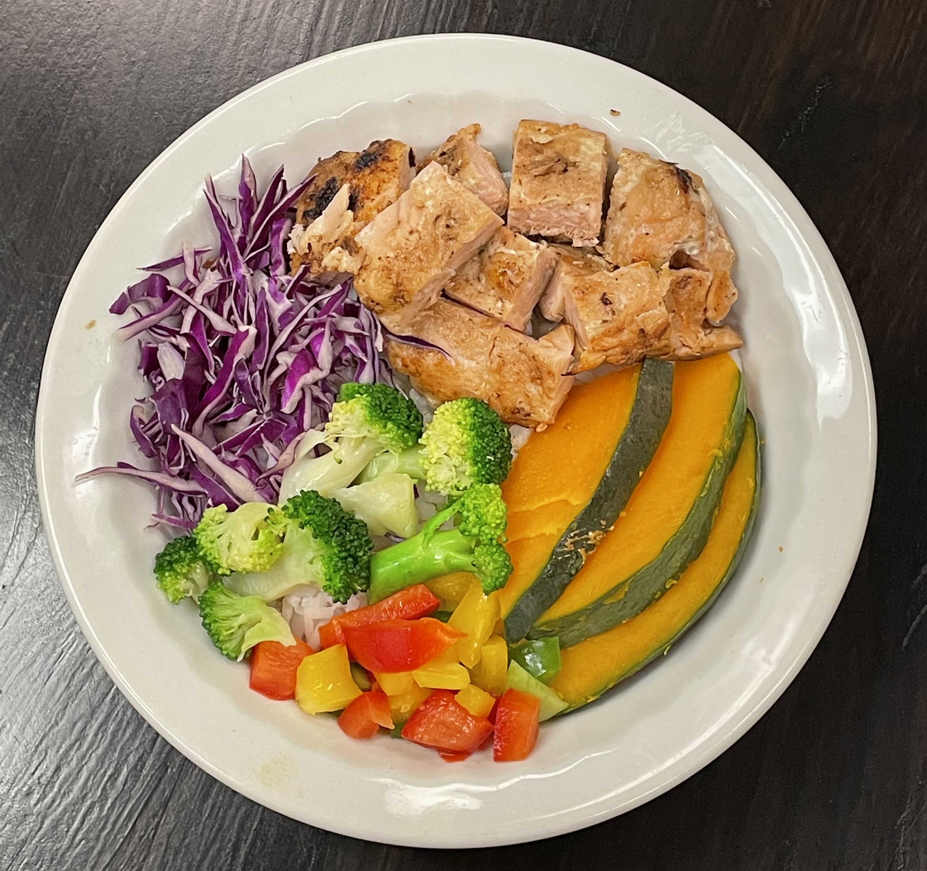 Order 9. Grilled Salmon Bowl food online from TK's Fruit Produce & Bubble Tea store, Morgantown on bringmethat.com