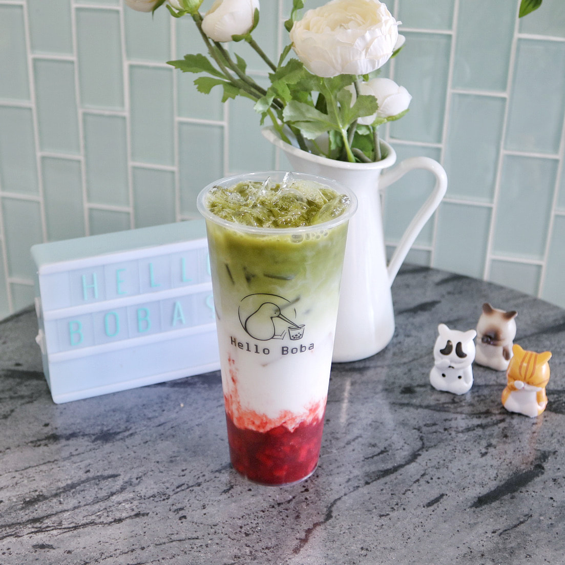 Order Strawberry Matcha Latte food online from Hello Boba store, El Monte on bringmethat.com