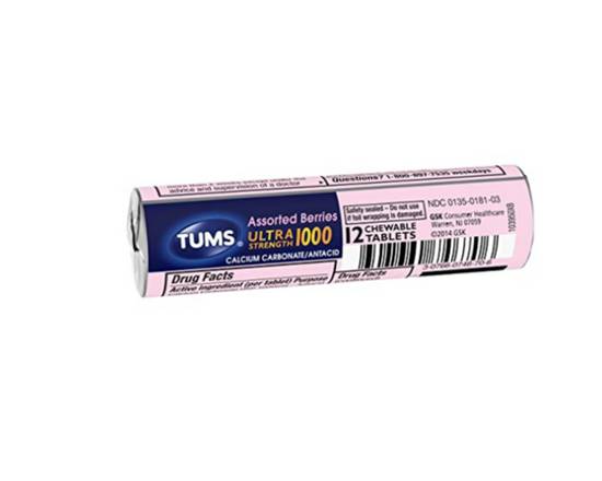Order Tums Ultra Strength 1000, Assorted Berries, 12 Count Rolls food online from Rebel store, North Las Vegas on bringmethat.com
