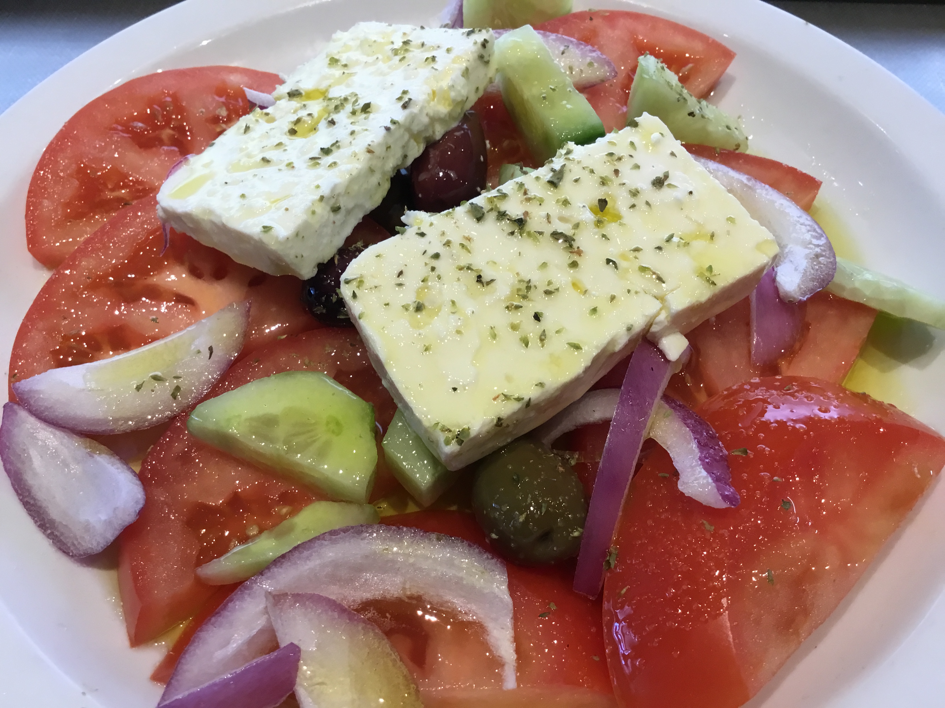 Order Horiatiki Salad food online from Mythos Authentic Hellenic Cuisine store, Flushing on bringmethat.com