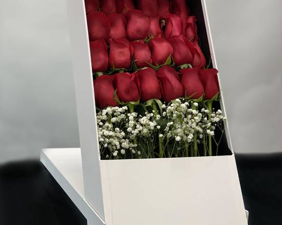 Order Two Dozen Red Roses in a Pink Box food online from Y.A.Z. Flowers And Balloons store, Berwyn on bringmethat.com