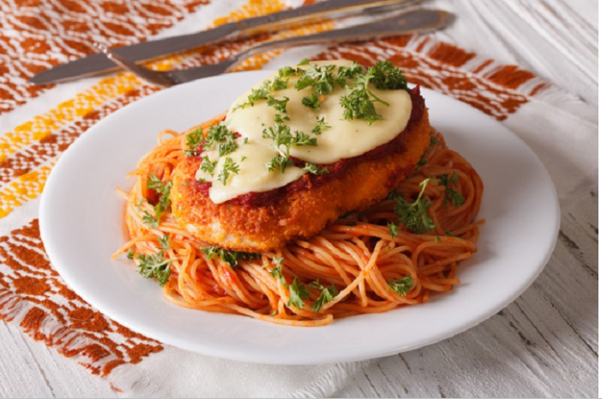 Order Veal Cutlet Parmigiana food online from Pagliucas store, Boston on bringmethat.com
