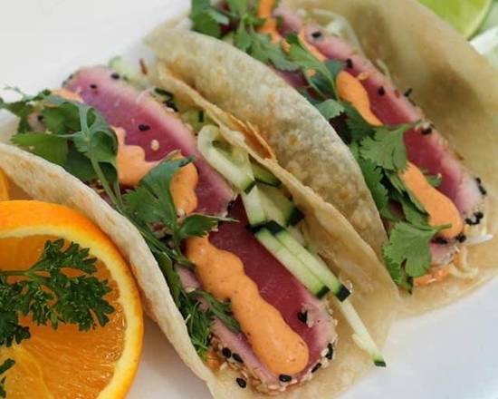 Order Seared ahi tuna tacos food online from Karina Mexican Seafood store, National City on bringmethat.com