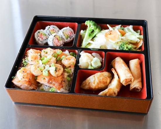Order Salmon and Shrimp Bento food online from Quickway Japanese Hibachi store, Fredericksburg on bringmethat.com