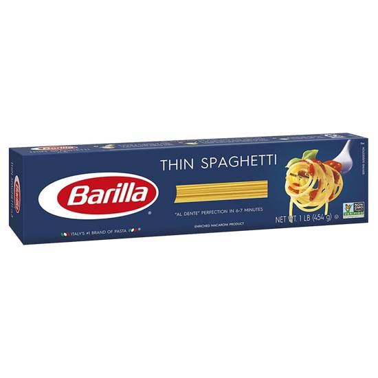 Order Barilla Thin Spaghetti 16oz food online from Drinks At Your Door by Gopuff store, Santa Maria on bringmethat.com
