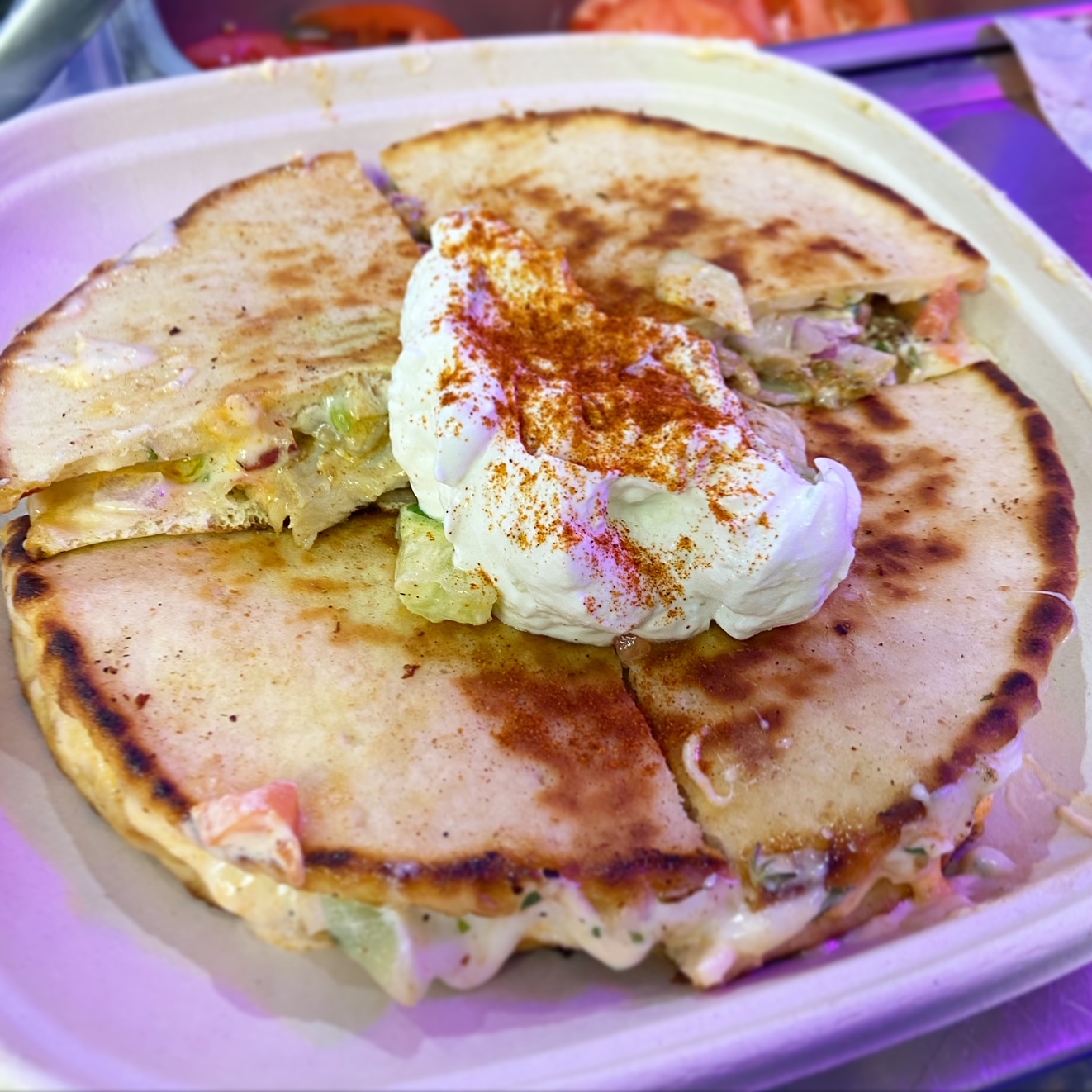 Order Greco Quesadilla with beef + lamb gyro  food online from Pita Bowl store, Nutley on bringmethat.com