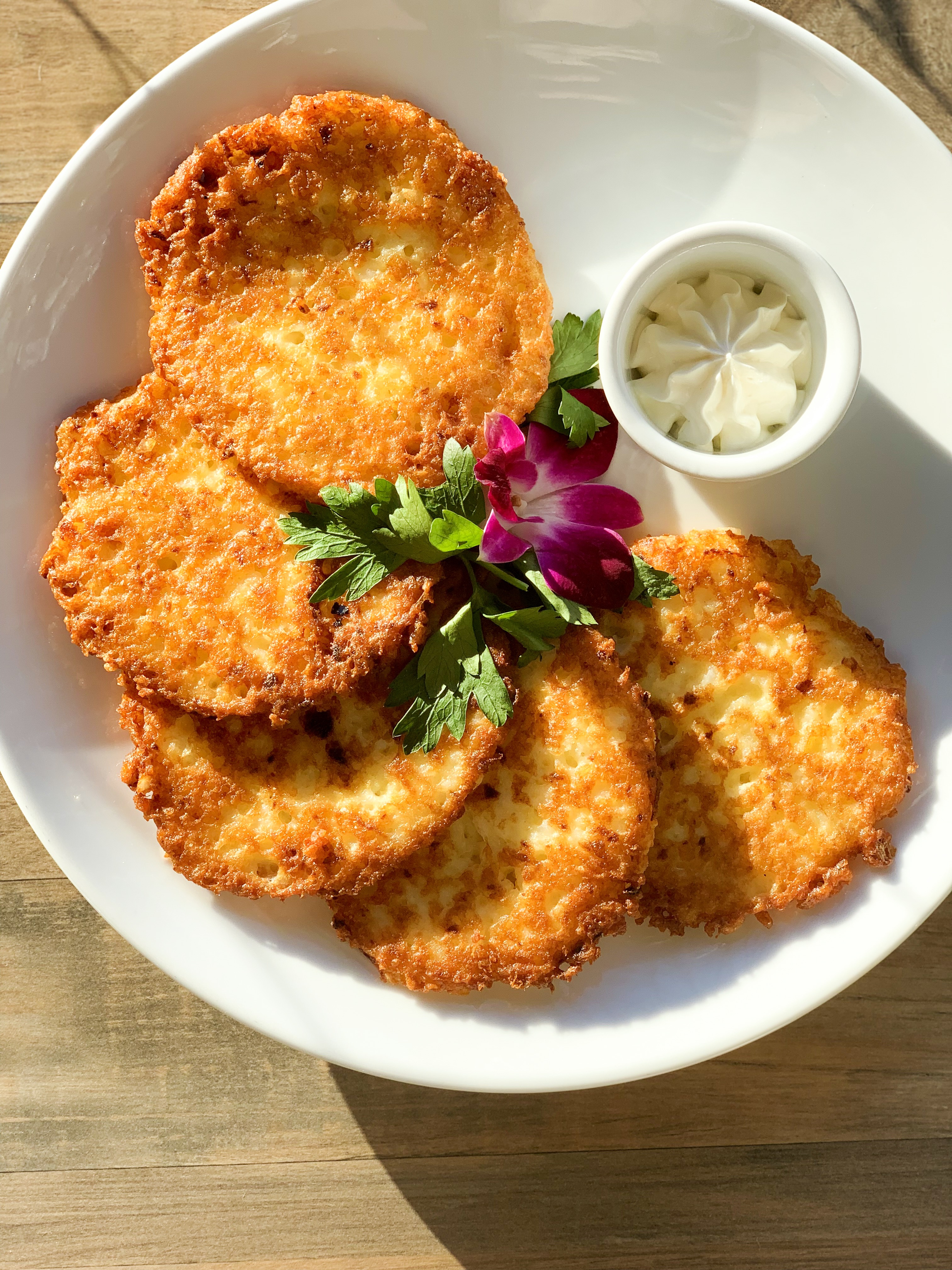Order Potato pancakes with Sour Cream food online from Cafe Gallery store, Brooklyn on bringmethat.com
