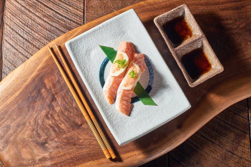 Order Sake Toro Nigiri food online from Rocket Sushi store, San Francisco on bringmethat.com