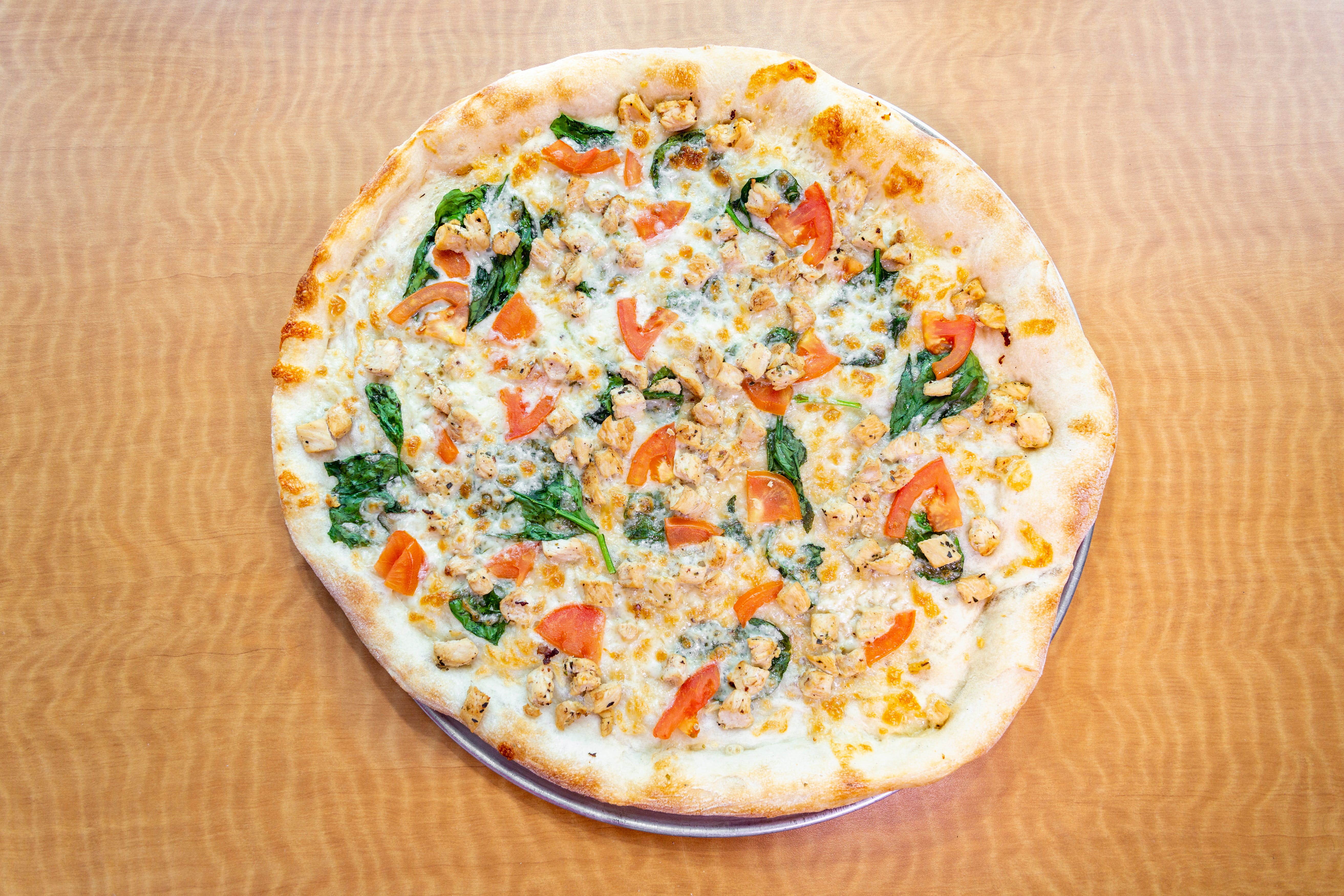 Order Grilled Chicken Florentine Pizza - Small 14'' food online from Mario Cafe & Pizzeria store, East Greenville on bringmethat.com