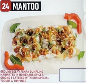 Order #24 Mantoo Or Beef Steamed Dumpling food online from Jersey Kabob Platter & Pizza store, Monroe Township on bringmethat.com