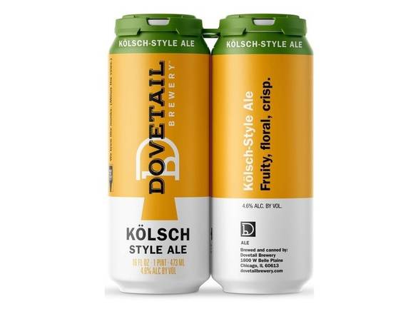 Order Dovetail Kolsch Style Ale - 4x 16oz Cans food online from Liquor & Tobacco store, Batavia on bringmethat.com