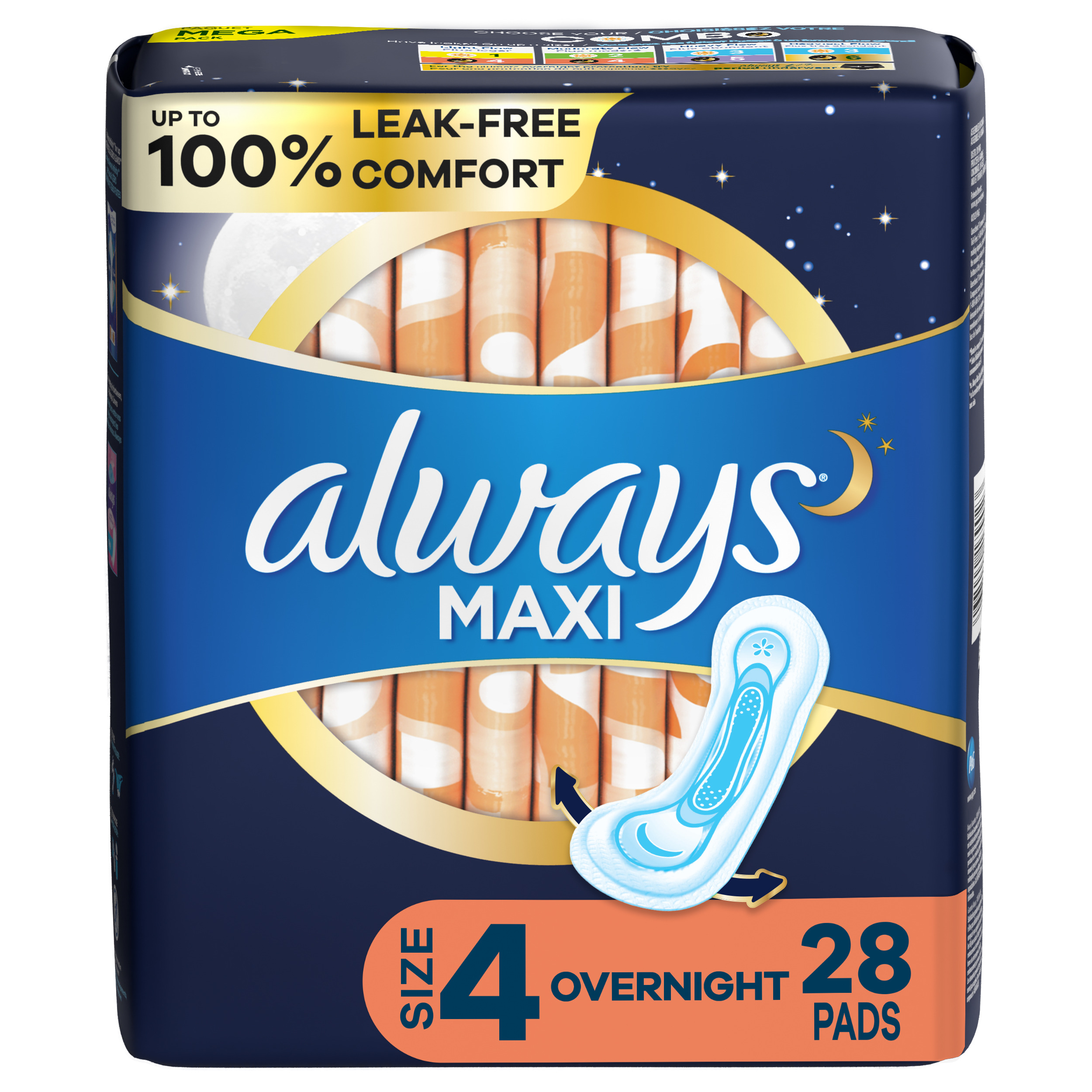 Order Always Maxi Pads - Overnight, Size 4, 28 ct food online from Rite Aid store, Cathedral City on bringmethat.com