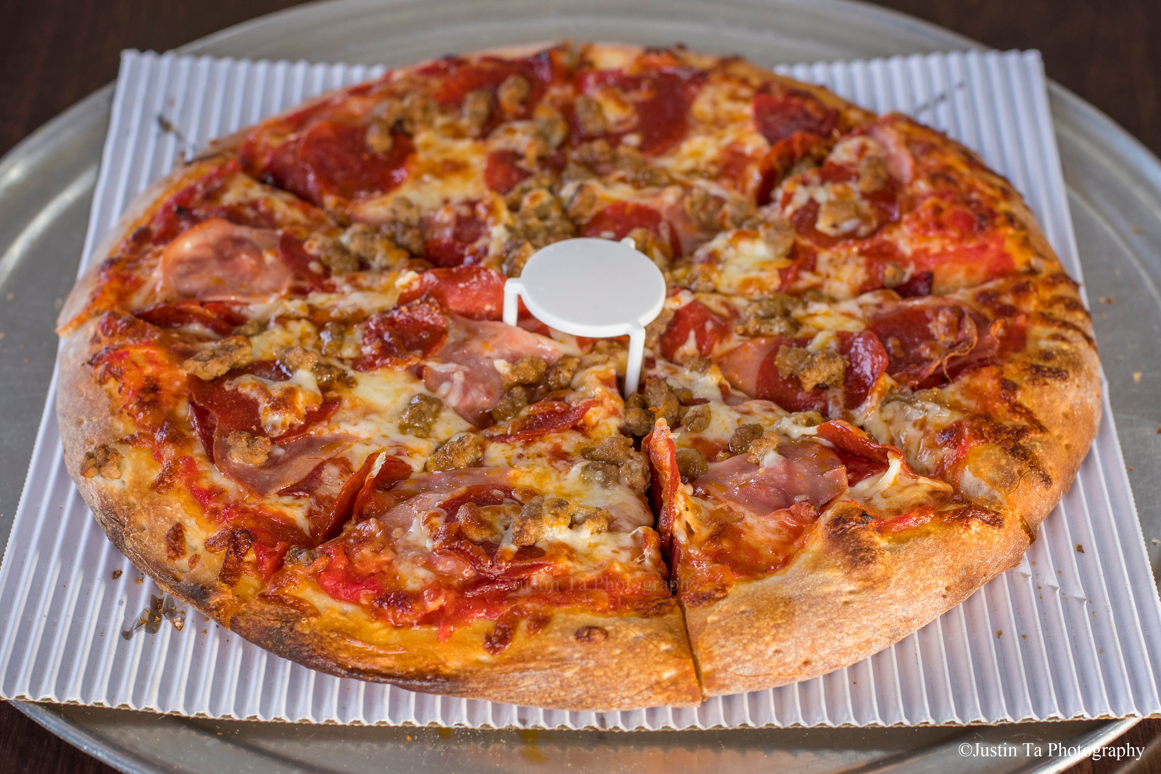 Order 2. Meat Lover's Pizza - Small 10'' food online from Red Pepper Pizza store, San Leandro on bringmethat.com