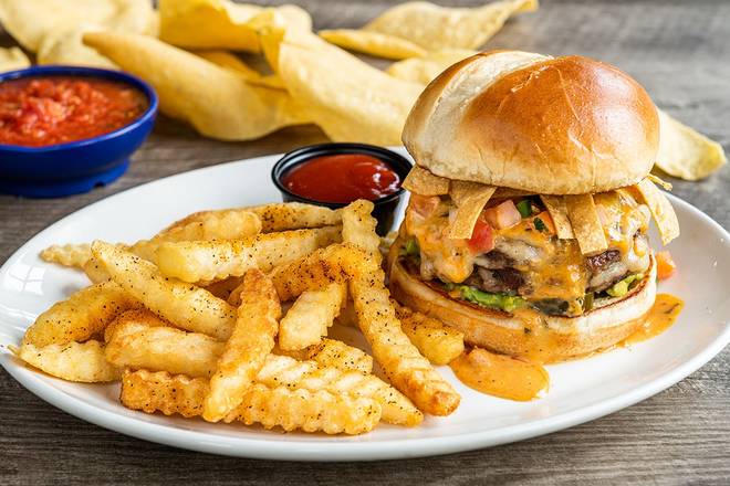 Order Loaded Queso Burger food online from On The Border store, New Brunswick on bringmethat.com