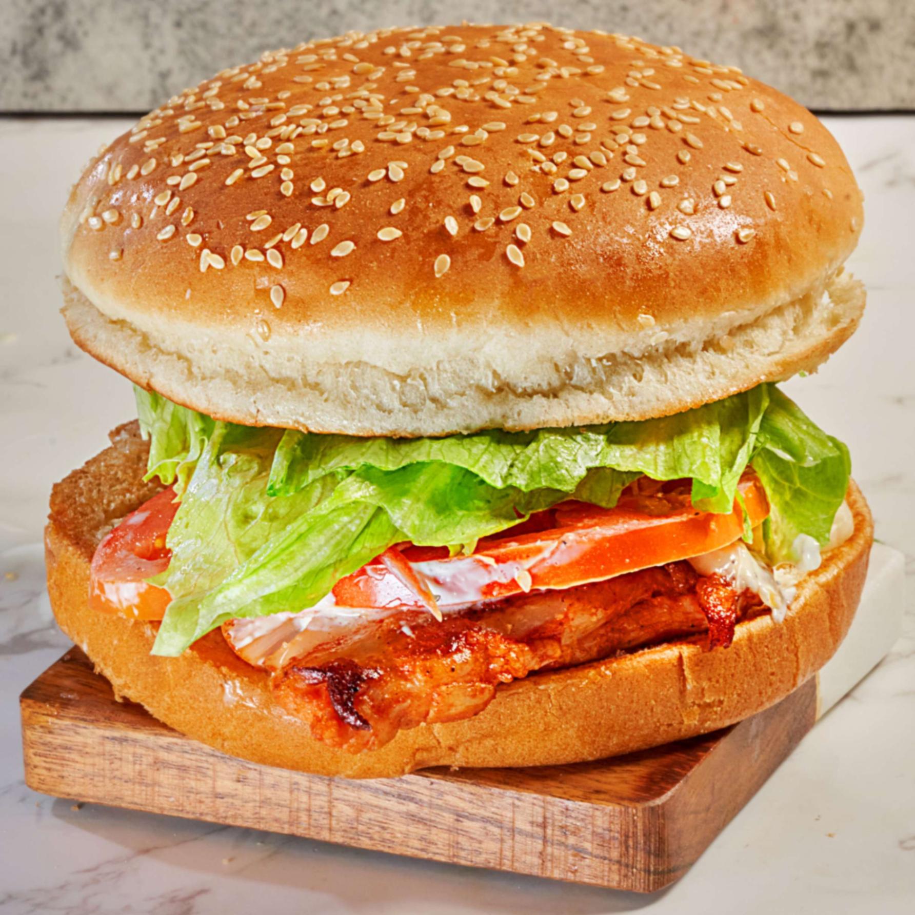 Order Grilled Spicy Chicken Breast Burger 烤汁辣鸡柳堡 food online from 98k Hamburger store, Pittsburgh on bringmethat.com