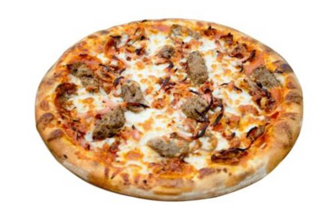 Order Meat-A-Saurus Rex (8" Personal) food online from Peace Love & Pizza store, Marietta on bringmethat.com
