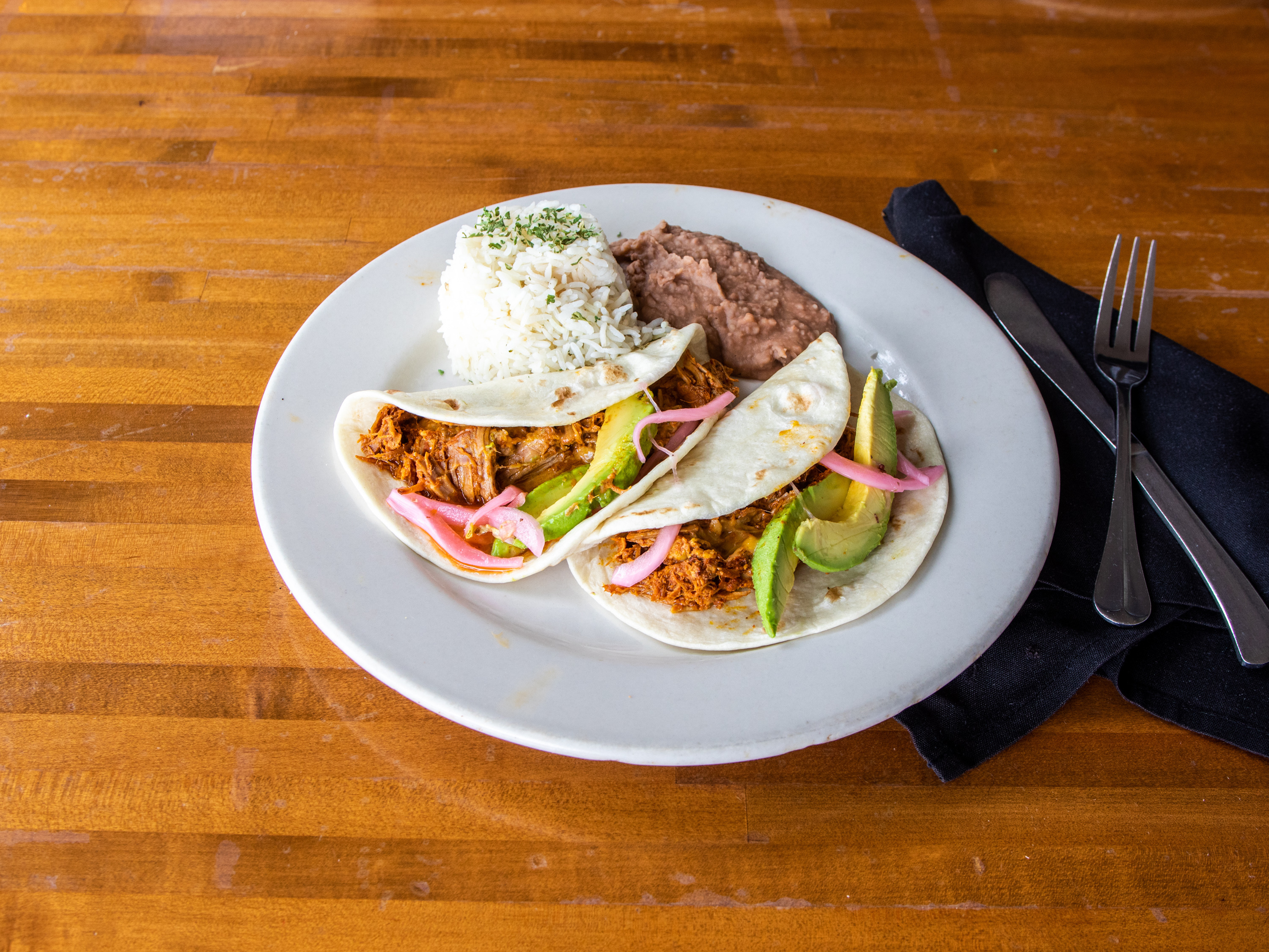 Order Cochinita Pibil Tacos food online from Las Palomas Restaurant & Bar store, Austin on bringmethat.com