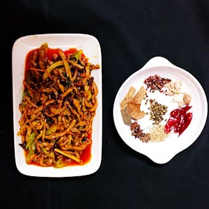 Order P6. 鱼香肉丝 Shredded pork, Yu Xiang style food online from Red Pepper Chinese Restaurant store, Lawrence on bringmethat.com