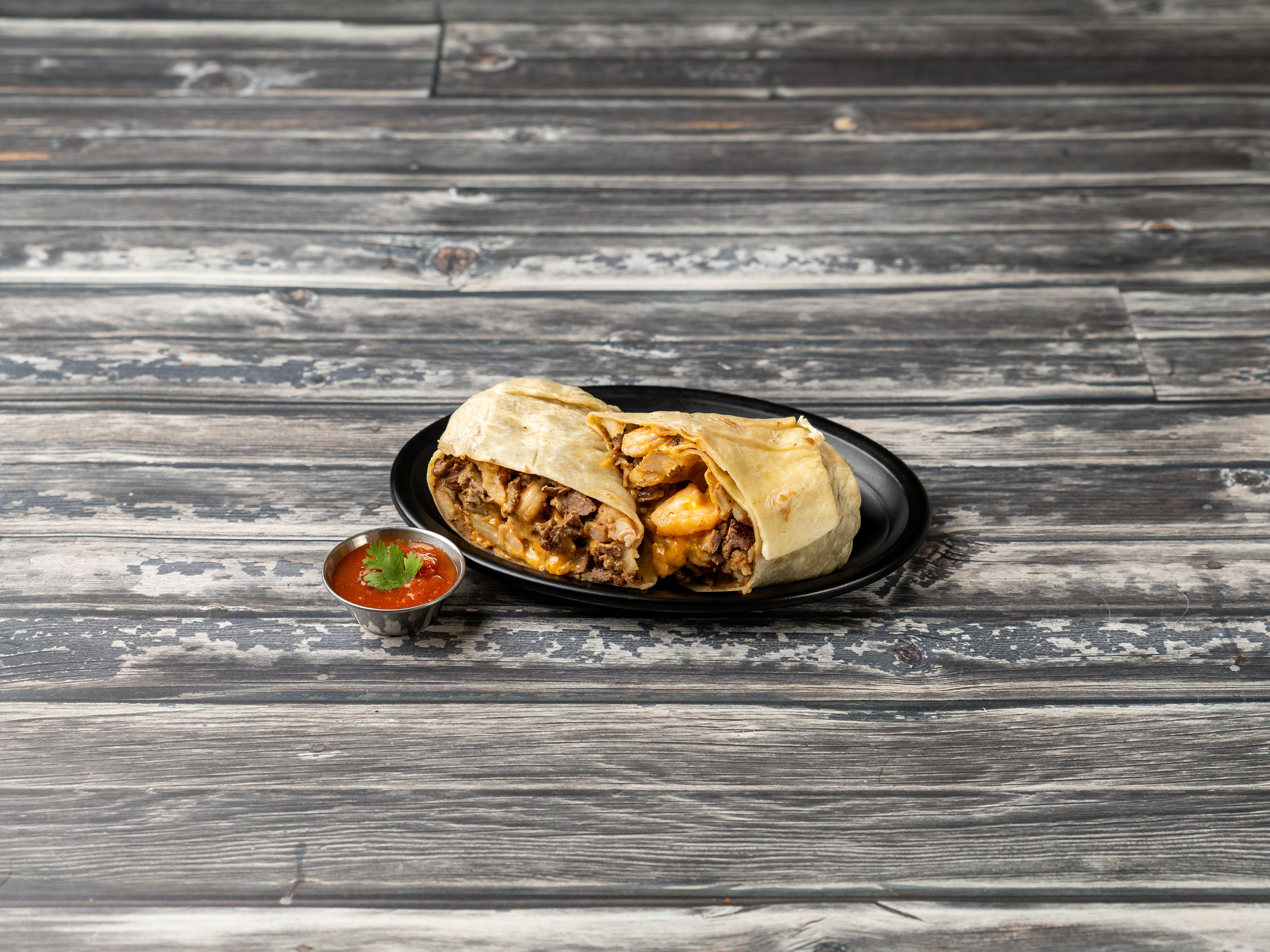 Order 51. California Surfin Burrito food online from Los Cabos SoCal Mex Food store, Pittsburgh on bringmethat.com