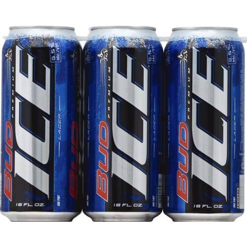 Order Bud Ice · Premium Lager (6 x 16 fl oz) cans food online from D & B Liquor store, Olmos Park on bringmethat.com