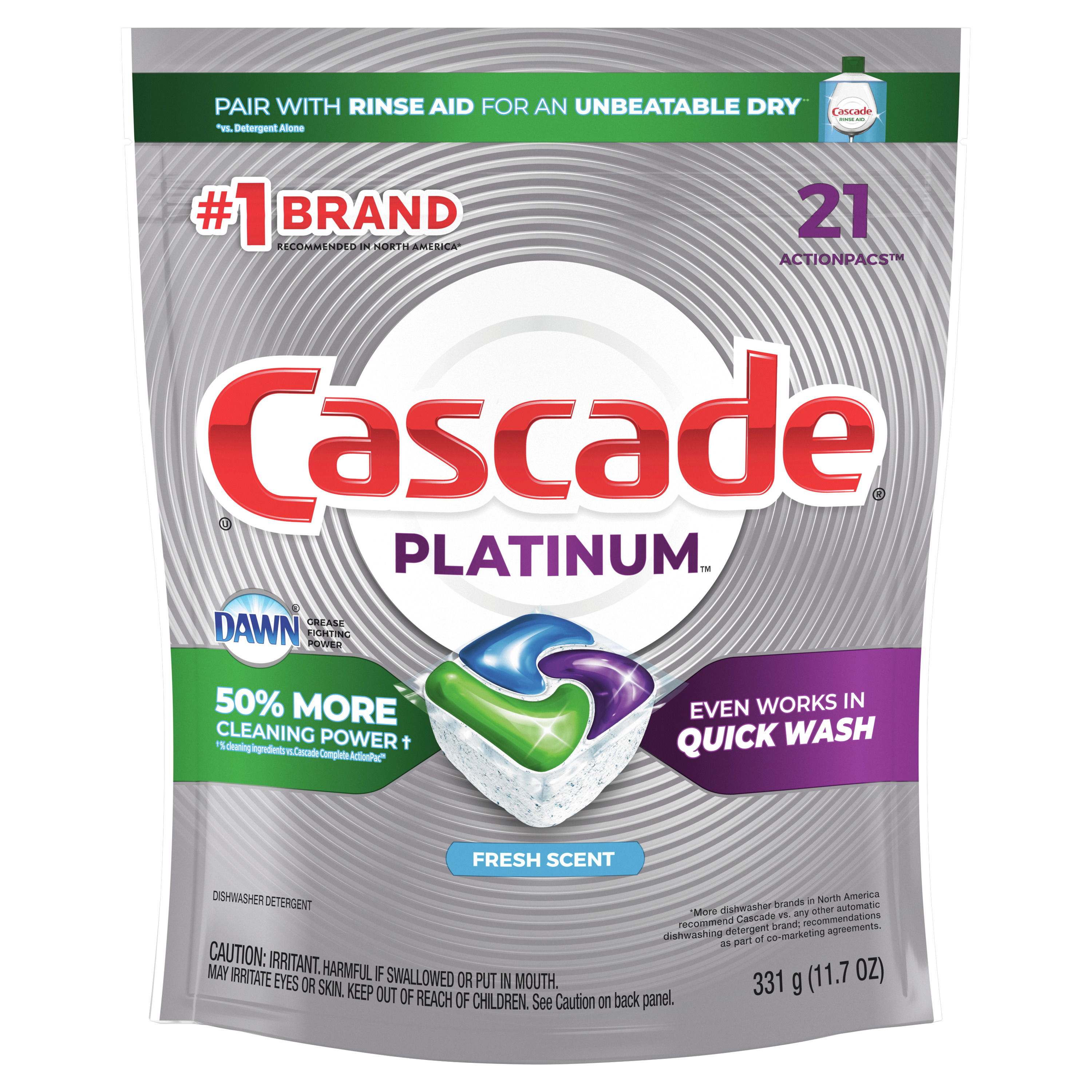 Order Cascade Platinum ActionPacs Dishwasher Detergent - Fresh Scent, 21 ct food online from Rite Aid store, Williamsville on bringmethat.com